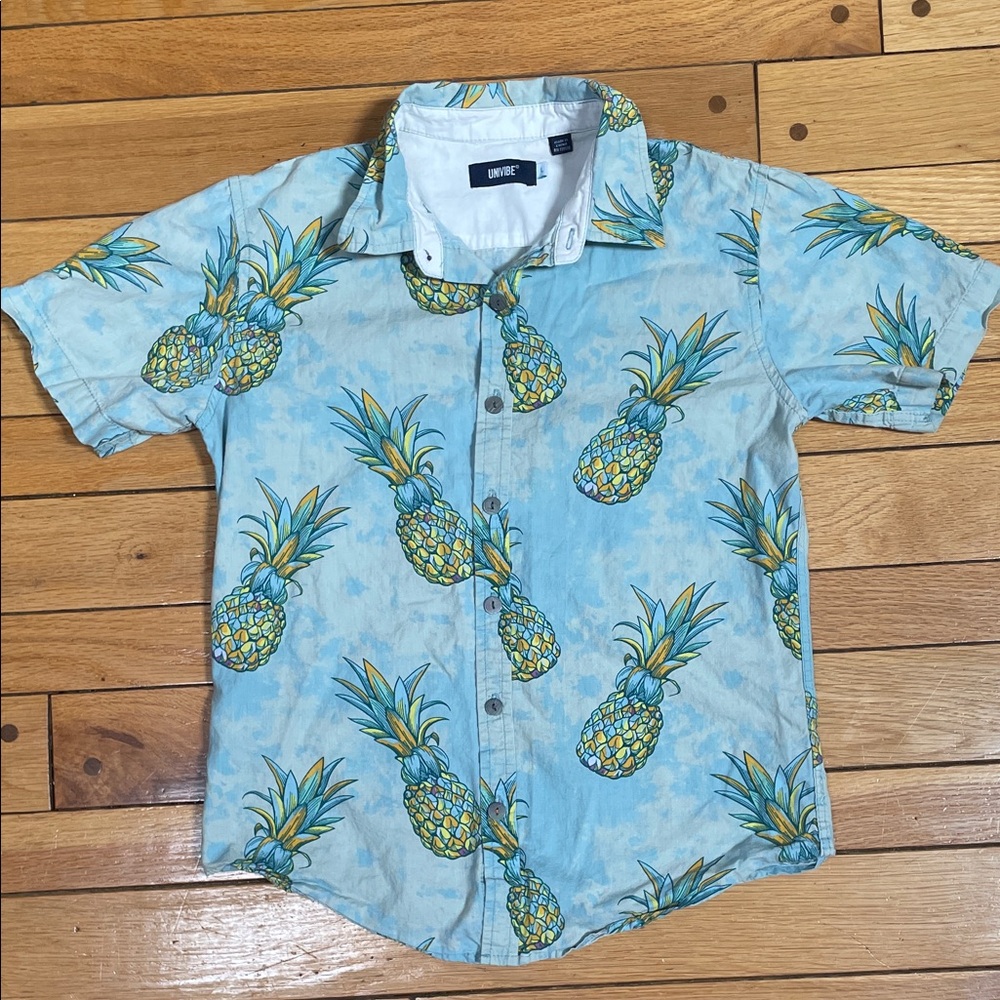Univibe Blue Pineapple Print Button Down Shirt